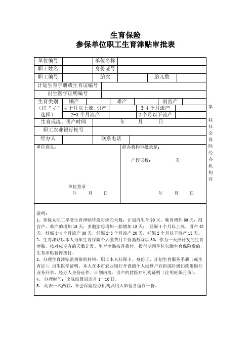 参保职工生育津贴审批表