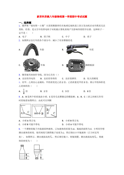 新苏科苏教八年级物理第一学期期中考试试题