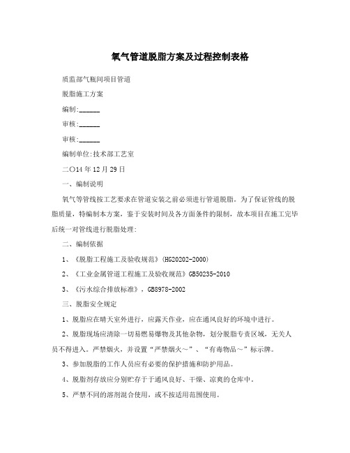 氧气管道脱脂方案及过程控制表格