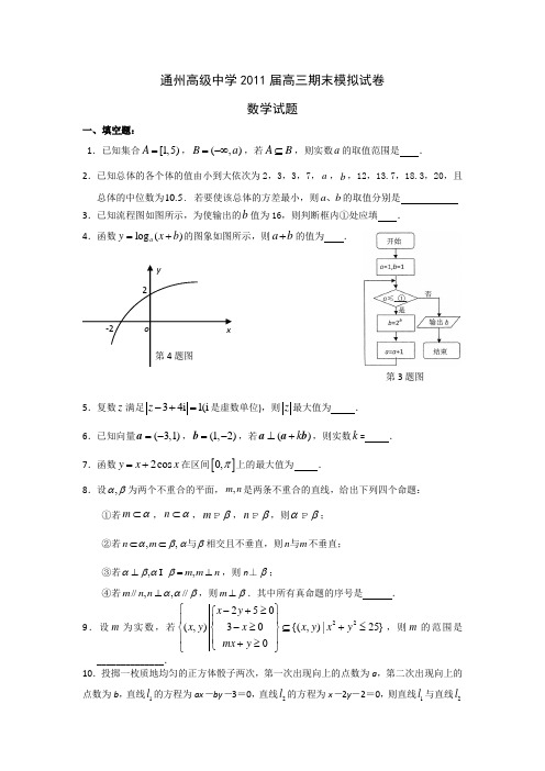 江苏省南通市通州高级中学2012届高三期末模拟试卷数学