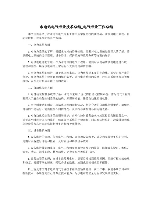 水电站电气专业技术总结_电气专业工作总结