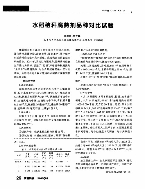 水稻秸秆腐熟剂品种对比试验