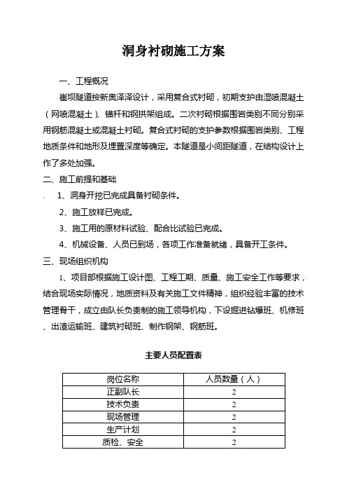 洞身衬砌施工方案