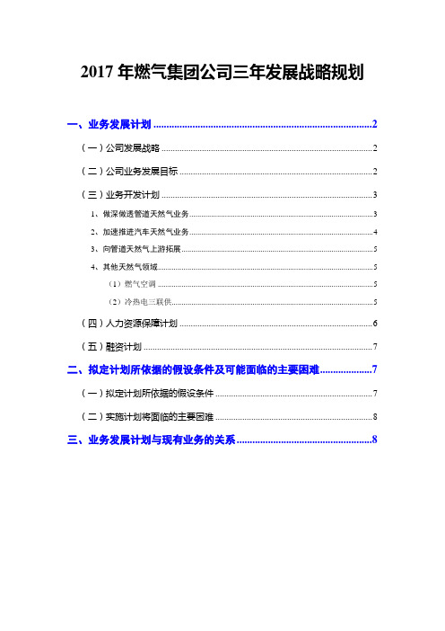 2017年燃气集团公司三年发展战略规划