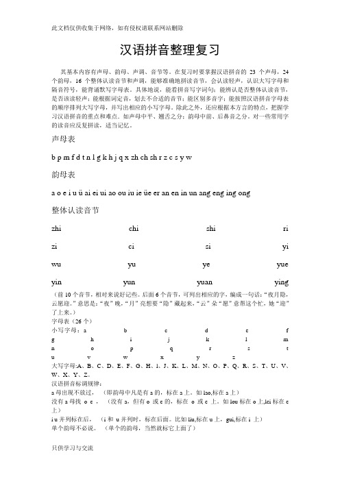 汉语拼音整理复习知识分享
