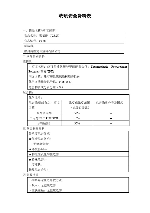 TPU系列MSDS 物质安全资料表