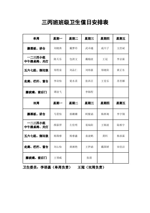 班级卫生值日安排表