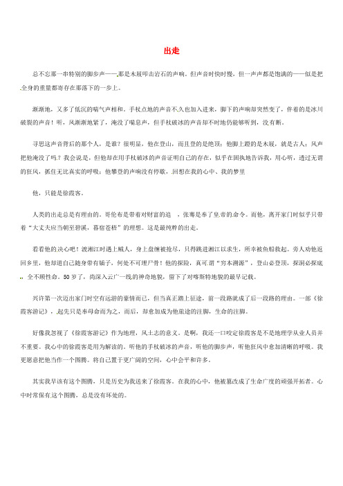 上海市延安中学高中语文学生优秀获奖作文《出走》素材
