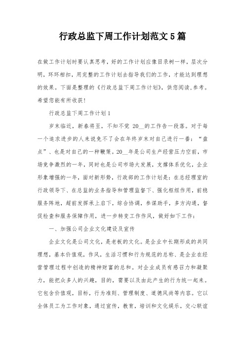 行政总监下周工作计划范文5篇