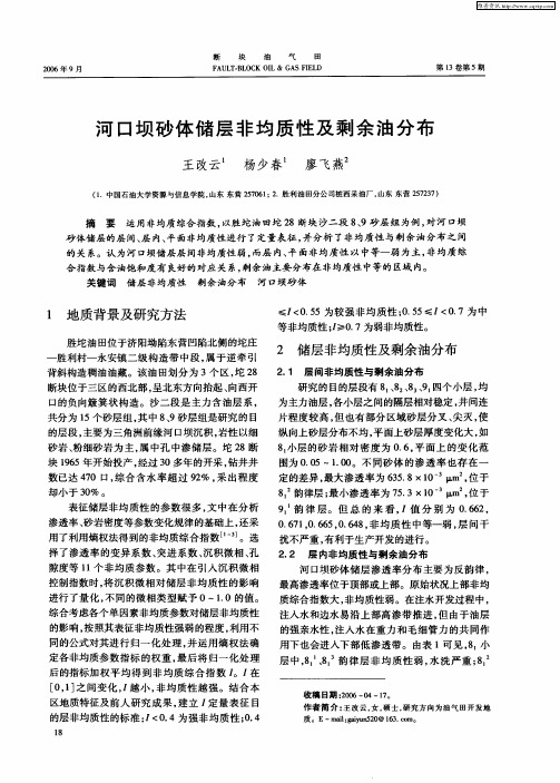 河口坝砂体储层非均质性及剩余油分布