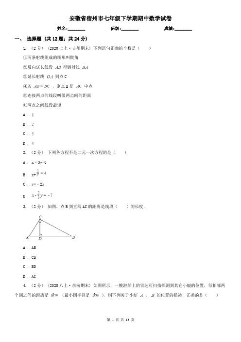 安徽省宿州市七年级下学期期中数学试卷    