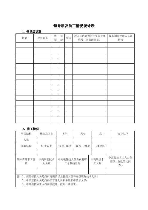 领导层及员工情况统计表