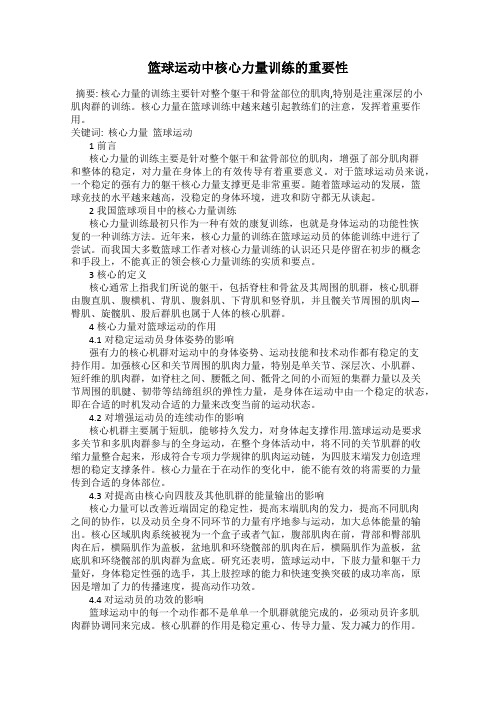 篮球运动中核心力量训练的重要性