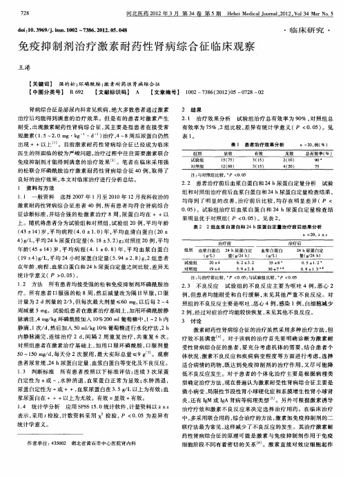 免疫抑制剂治疗激素耐药性肾病综合征临床观察