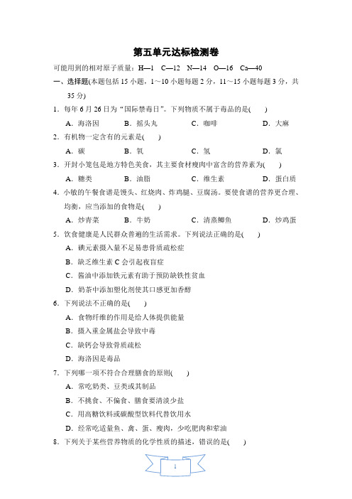 初中化学鲁教版(五四制)九年级全册第五单元 化学与健康达标检测卷(含答案)