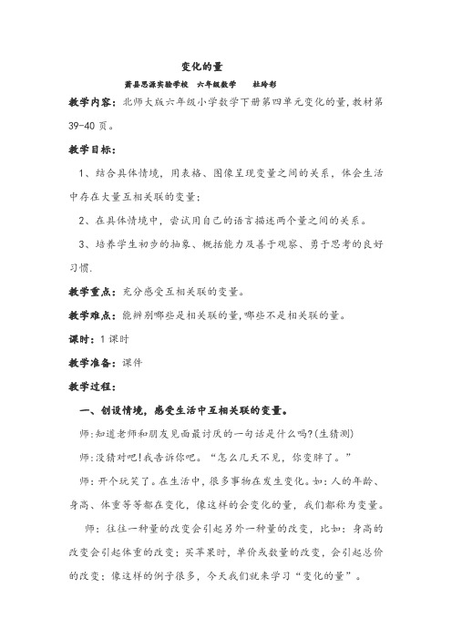 北师大版小学六年级数学下册第四单元变化的量
