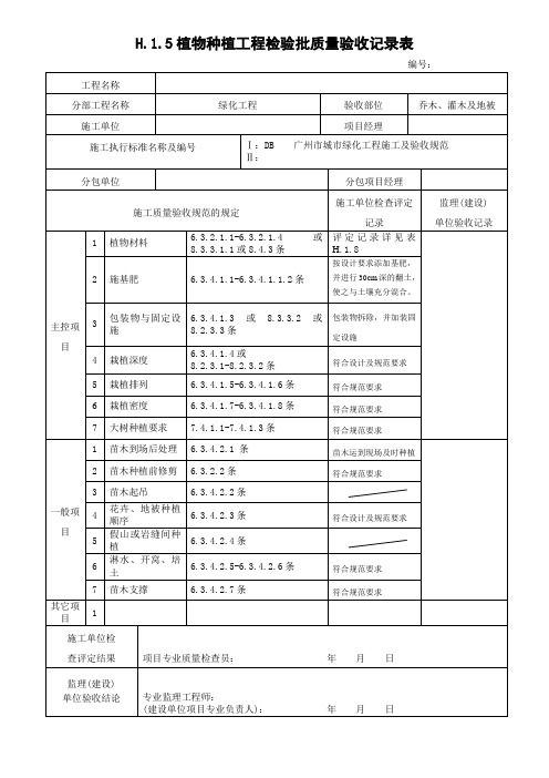 植物种植工程检验批质量验收记录表