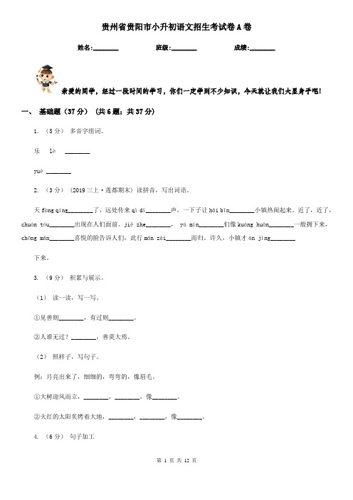 贵州省贵阳市小升初语文招生考试卷A卷