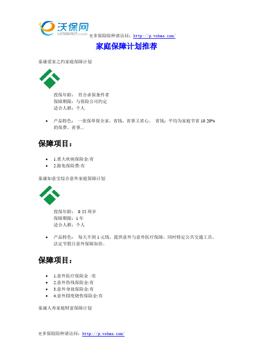 家庭保障计划推荐