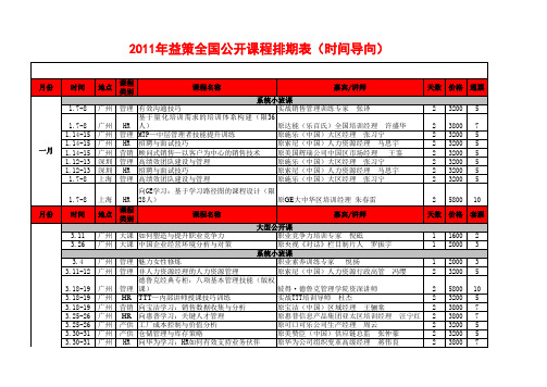 2011年益策全国公开课程排期表(时间导向)