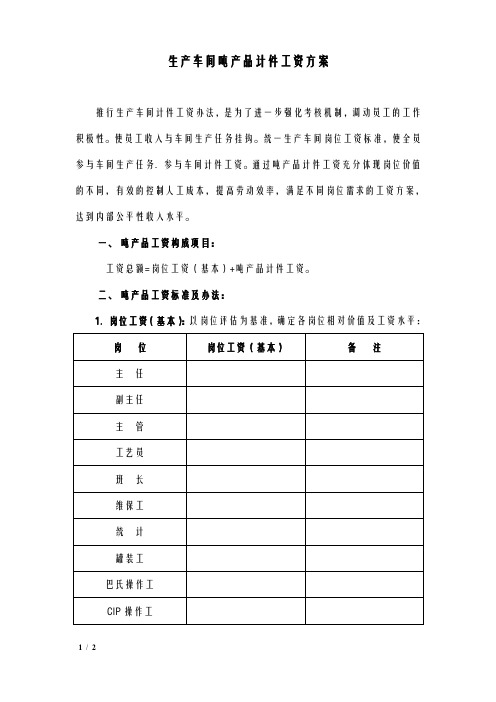 生产车间吨产品计件工资方案