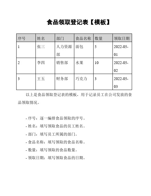 食品领取登记表【模板】