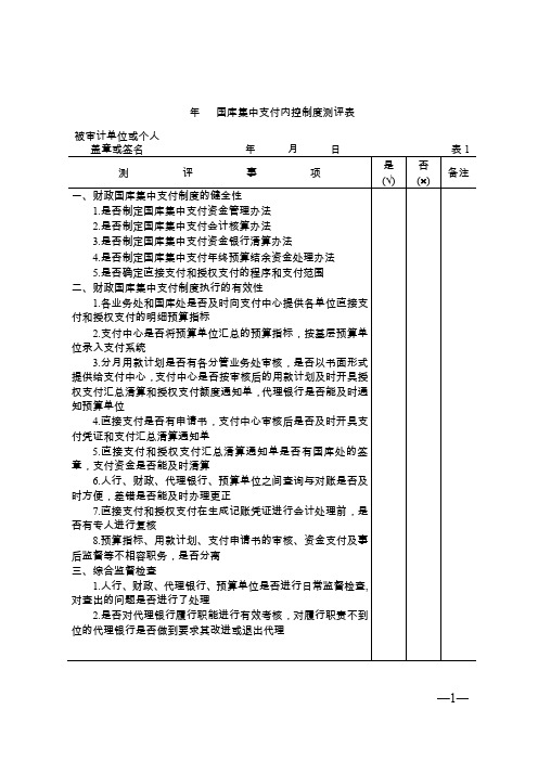 国库集中支付内控制度测评表