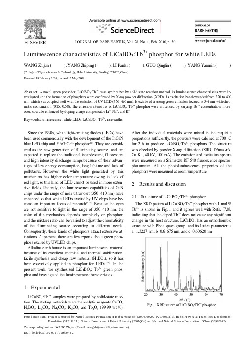 Luminescence characteristics of LiCaBO_3Tb~3+ phosphor for white LEDs