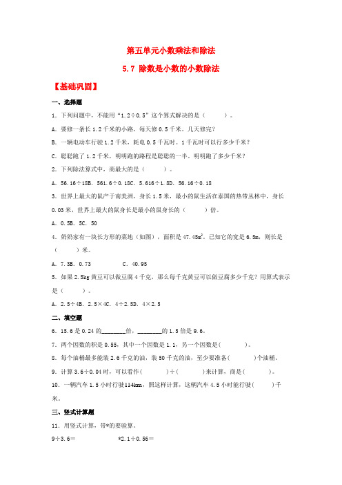 5.7除数是小数的小数除法(同步练习)五年级上册数学同步课时练(苏教版,含答案)