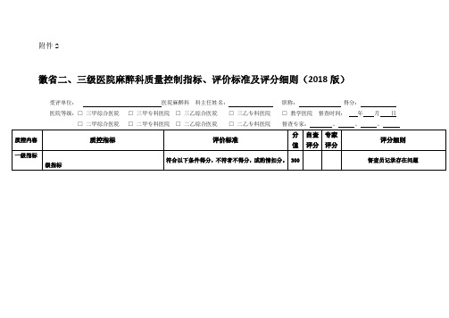 安徽省二三级医院麻醉科质控指标评价标准及督查评分细则2018修订版