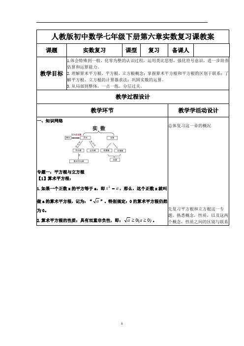 人教版初中数学七年级下册第六章《实数》复习课教案