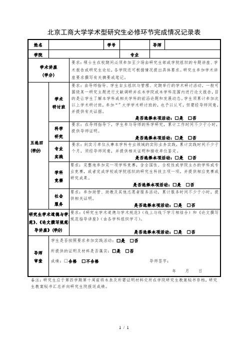 北京工商大学学术型研究生必修环节完成情况记录表
