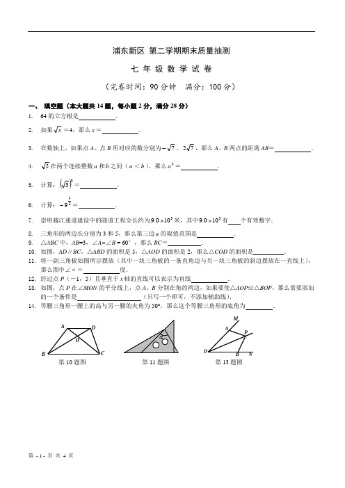 浦东新区七年级下数学期末测试卷 (4)