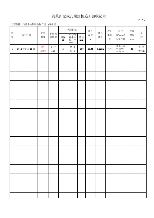 (参考)泥浆护壁成孔灌注桩施工验收记录ZJ