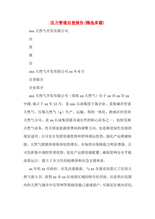 压力管道自查报告(精选多篇)