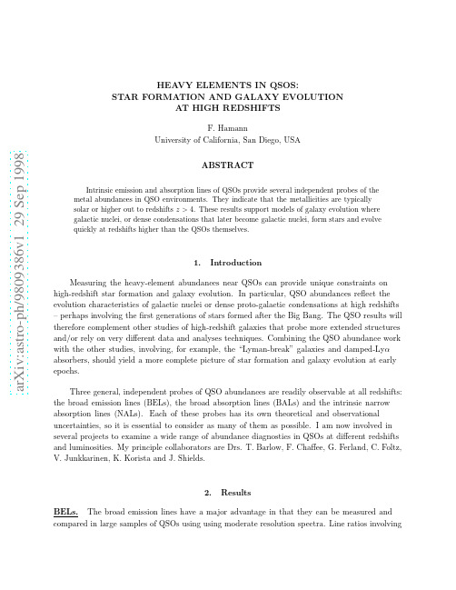 Heavy Elements in QSOs Star Formation and Galaxy Evolution at High Redshifts