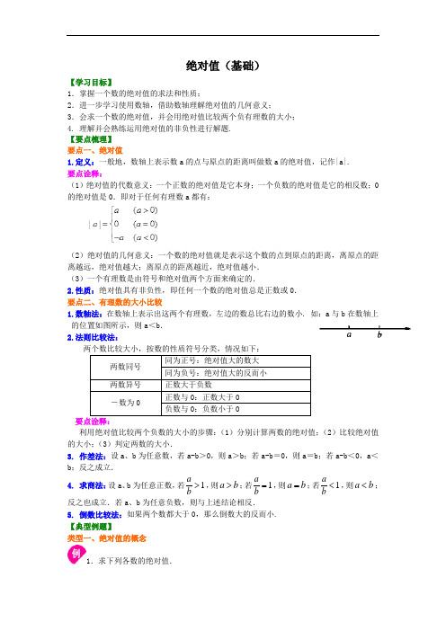 人教版初一数学上册绝对值(基础)知识讲解