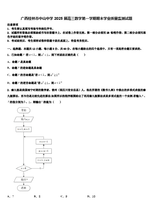 广西桂林市中山中学2025届高三数学第一学期期末学业质量监测试题含解析