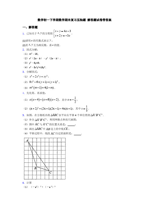 数学初一下学期数学期末复习压轴题 解答题试卷带答案