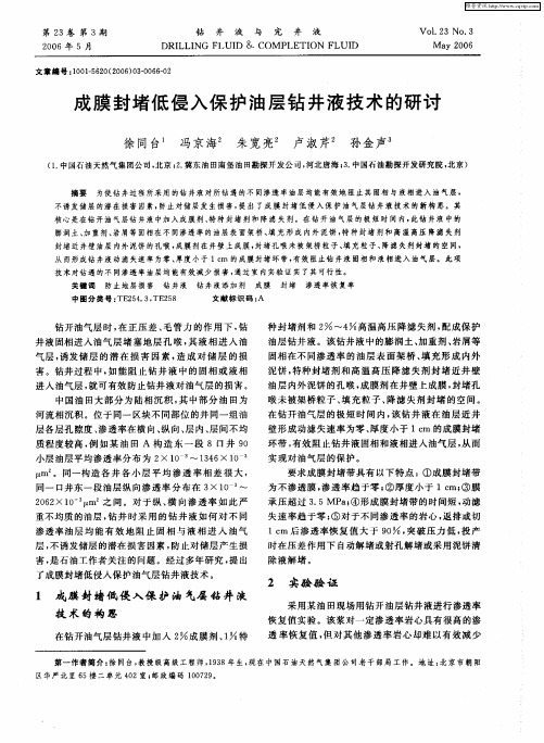 成膜封堵低侵入保护油层钻井液技术的研讨