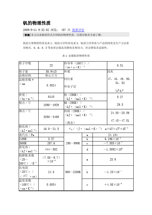 钒的物理性质