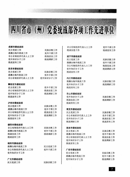 四川省市(州)党委统战部各项工作先进单位