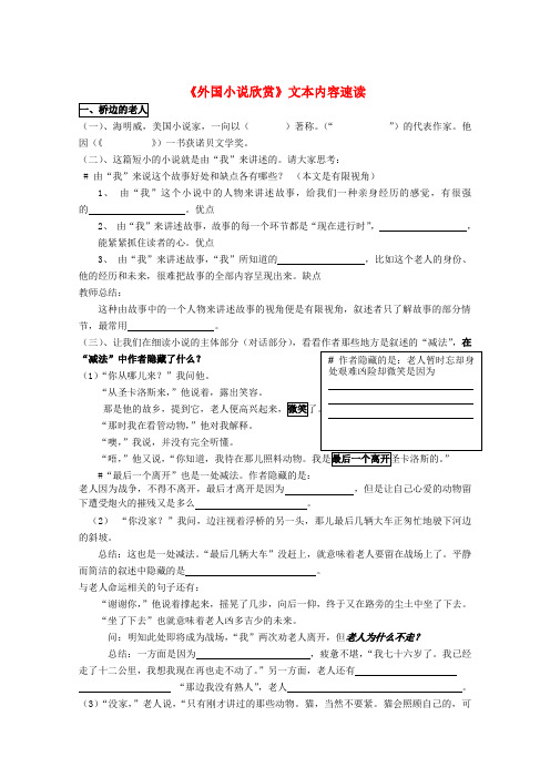 高考语文专题复习 外国小说欣赏复习资料导学案 学生版