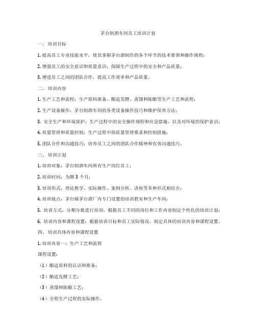 茅台制酒车间员工培训计划
