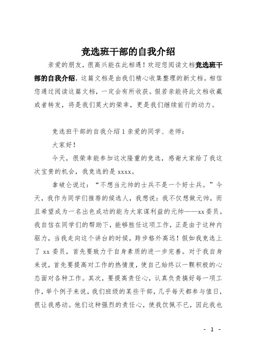 竞选班干部的自我介绍