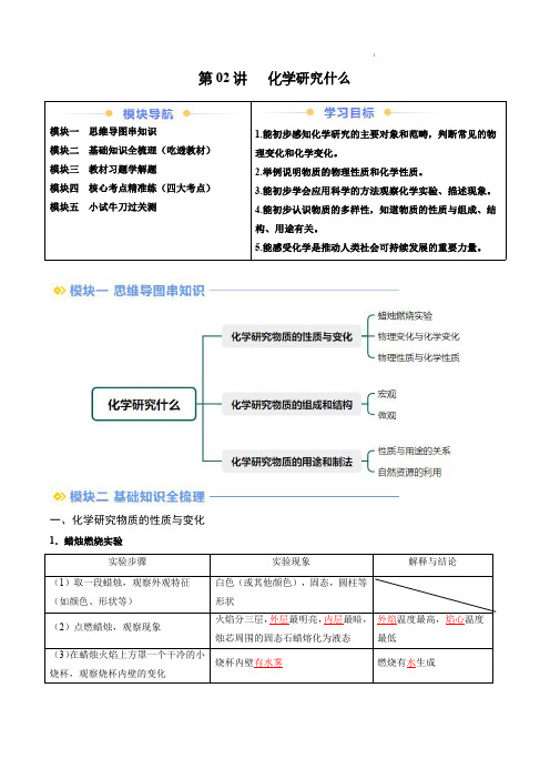 2024–2025学年九年级化学上册暑假提升讲义(沪教版)第02讲 化学研究什么(解析版)