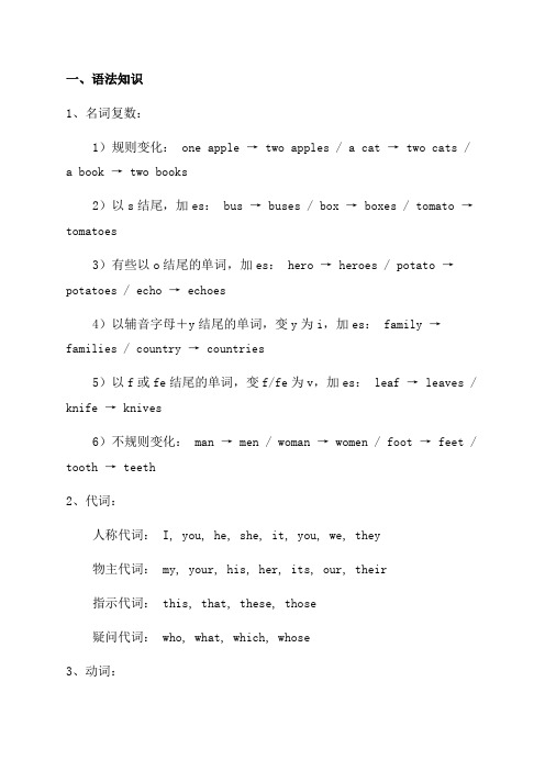 小学五年级英语知识点