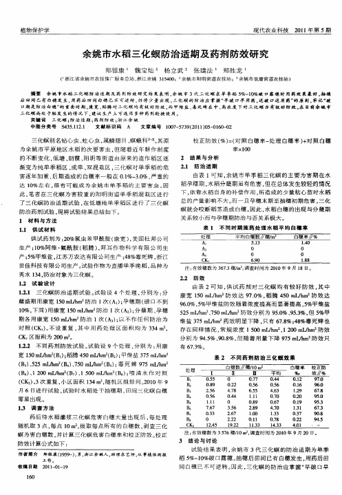 余姚市水稻三化螟防治适期及药剂防效研究