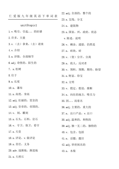 仁爱版新九年级英语下单词表格