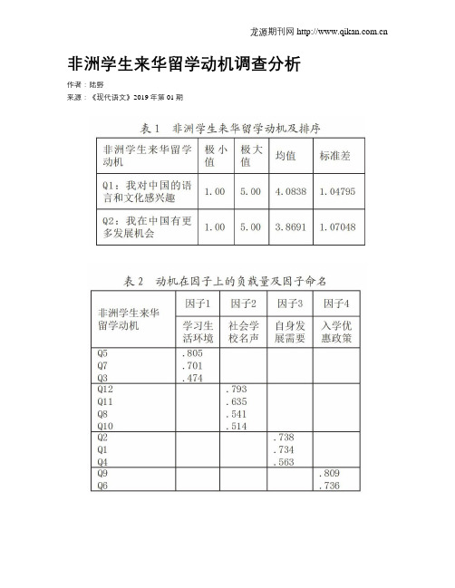 非洲学生来华留学动机调查分析